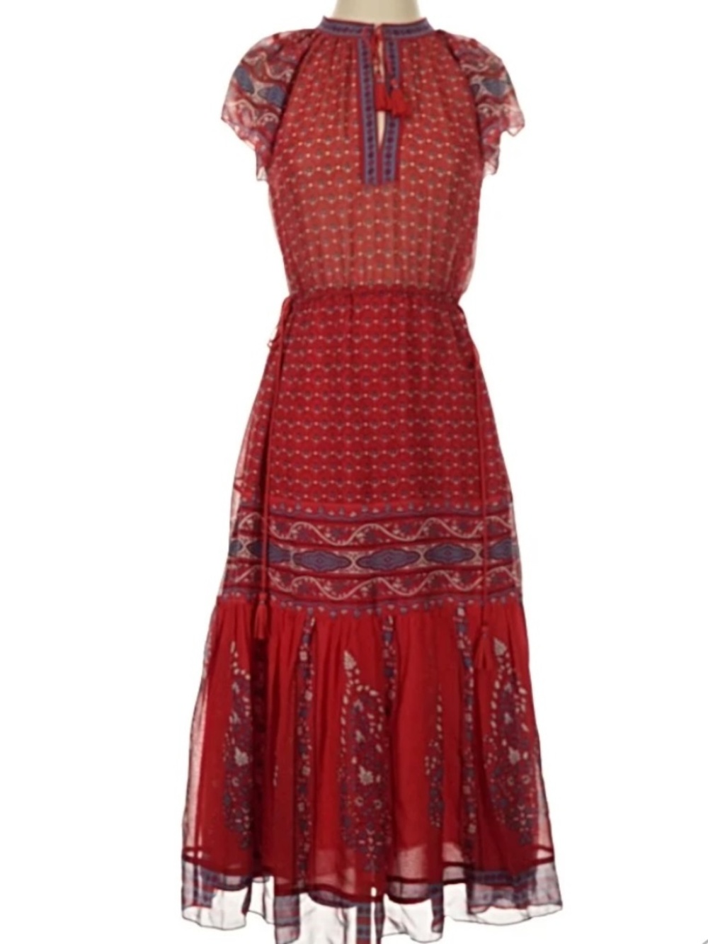 Brand New Ulla Johnson Red Floral Silk Dress - Size 2